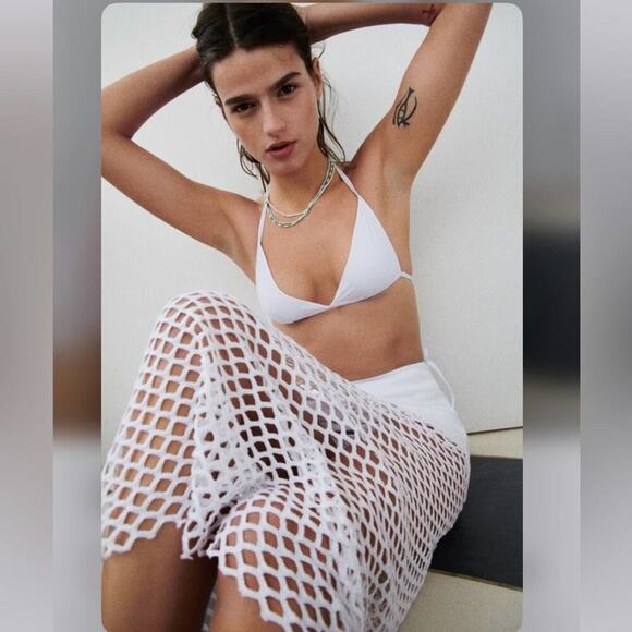 Zara White SKIRT WITH MESH TRIM Size Large - Picture 6 of 10